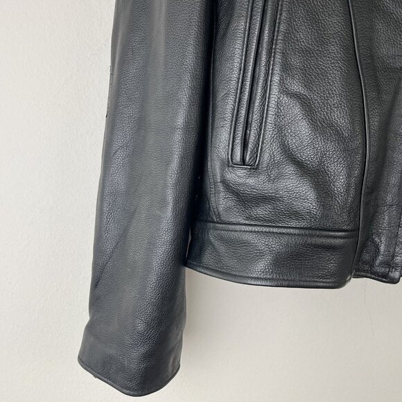 Wilsons Leather Black Leather Moto Jacket Mens LARGE Lined Zip Biker ~ READ - Picture 4 of 10